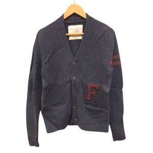 Abercrombie & Fitch Men's L Navy Preppy Letterman Cardigan Rabbit Hair Blend
